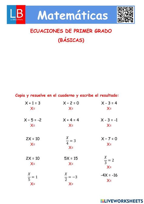 Ficha Online De Ecuaciones Algebra Para 1 Secundaria Puedes Hacer Los