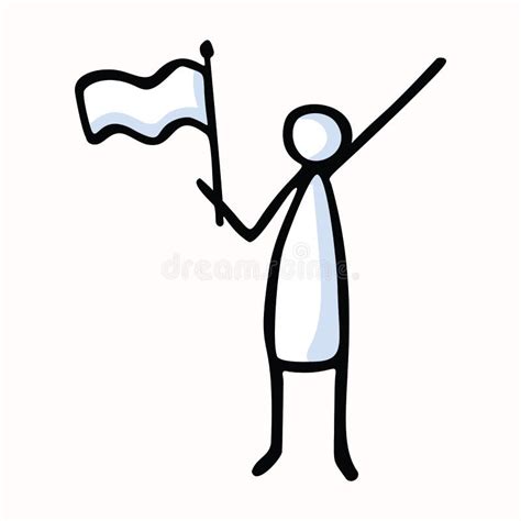 Stick Figure Person Waving Flag Hand Drawn Isolated Human Doodle Icon