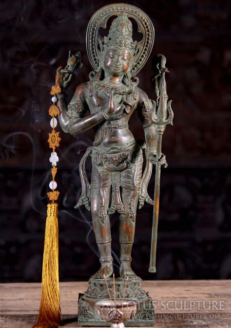 Standing Indonesian Brass Hindu God Shiva Statue Holding Conch And Trident 23 119bb24 Hindu