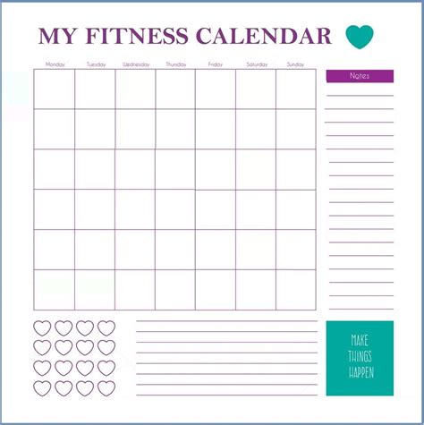 Printable Cute Workout Calendar Template Printable Templates