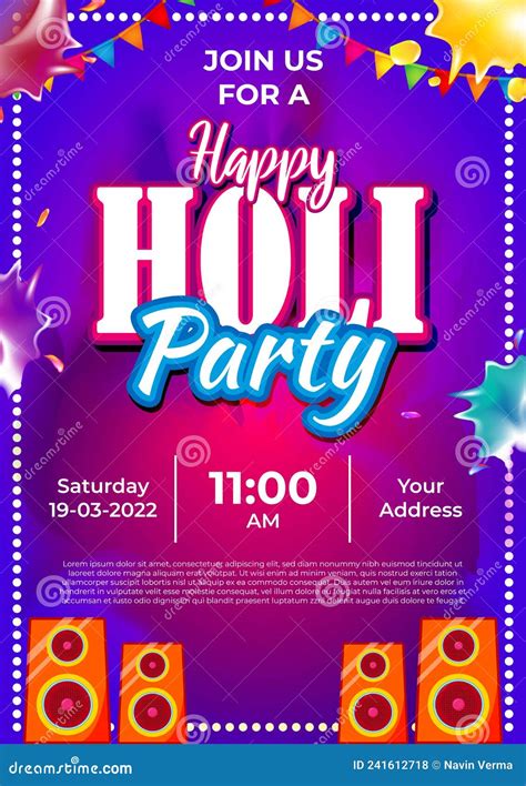 Vector Illustration Of Holi Party Invitation Template Stock Vector