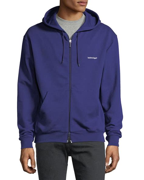 Lyst Balenciaga Logo Zip Front Hoodie Sweatshirt In Blue For Men