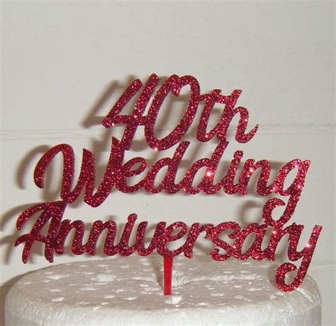 Ruby wedding anniversary cake pick topper decoration 40th diamante sparkly. 40th anniversary topper
