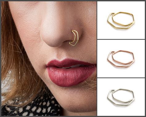 Nose Ring 14k Solid Gold Asymetrical Geometrical Modern Nose Etsy