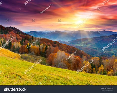 The Mountain Autumn Landscape With Colorful Forest Stock