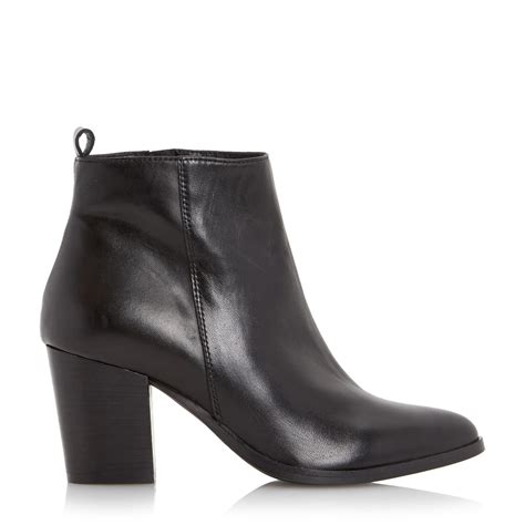 Dune Black Piper Pointed Toe Heeled Ankle Boots In Black Black Leather