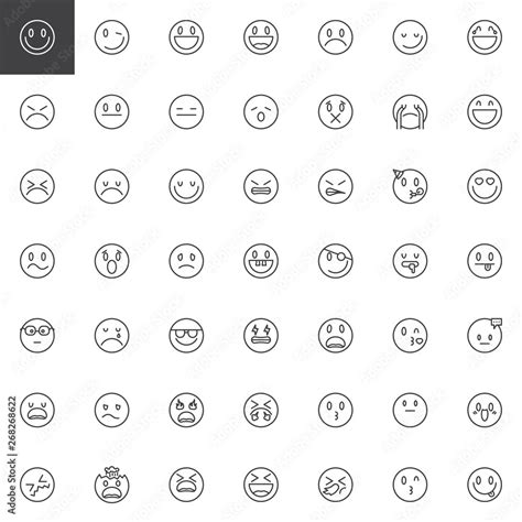 Fotomural Smileys Emoticons Line Icons Set Linear Style Symbols