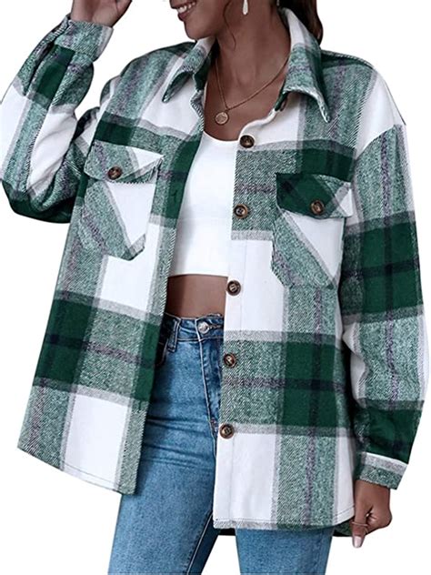 Gulirifei Womens Check Fleece Jacket Long Sleeve Button Down Plaid