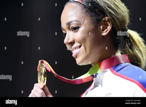 Great Britains Katarina Johnson Thompson With The Gold Medal For The