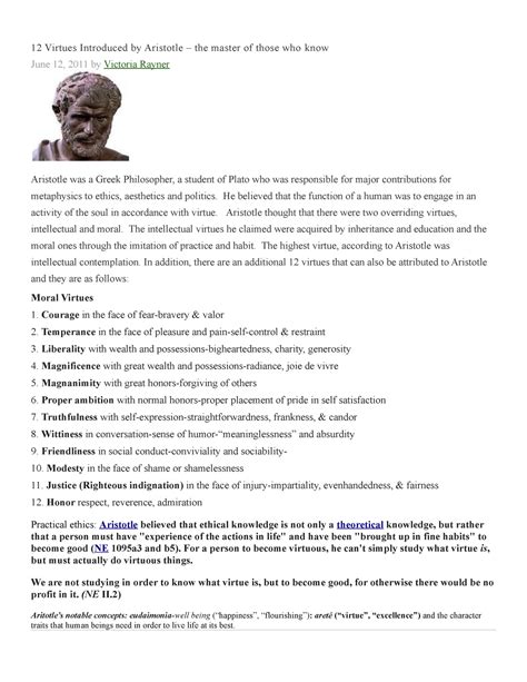 12 Virtues Of Aristotle1 2 12 Virtues Introduced By Aristotle