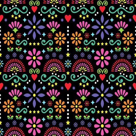 Mexican Folk Art Seamless Pattern Colorful Design With Flowers
