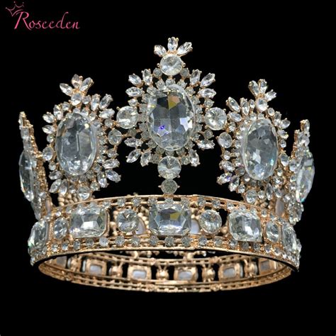 95cm Tall Luxury Royal Wedding Bridal Tiara Gold Color Big Rhinestone