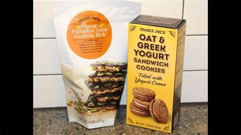 trader joe s organic pumpkin spice granola bark and oat and greek yogurt sandwich cookies review