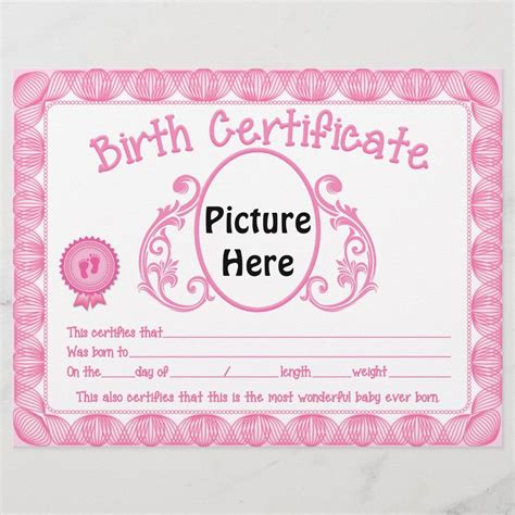 Baby Girl Add Picture Birth Certificate Birth