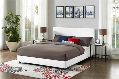 Upholstered Bed Frame Queen Size White Faux Leather