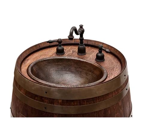 Upcycled Wine Barrel Vanities With Hand Hammered Copper Sinks