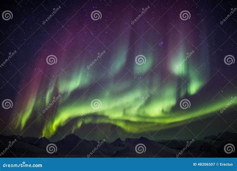 Extraordinary Aurora Borealis On The Arctic Sky Spitsbergen Svalbard