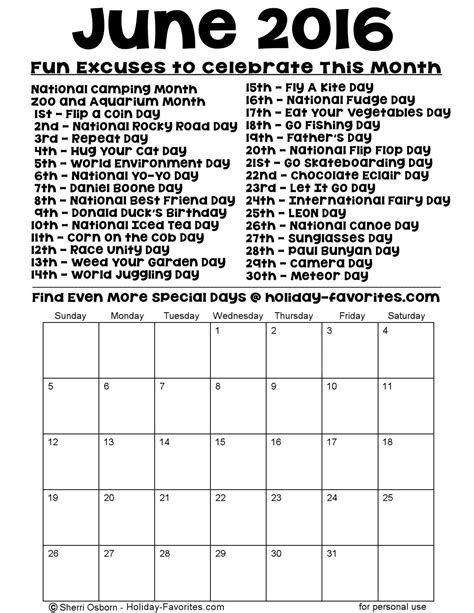 World fathers' day is celebrated every year on the third sunday in june. Printable June 2016 Calendars | Holiday Favorites