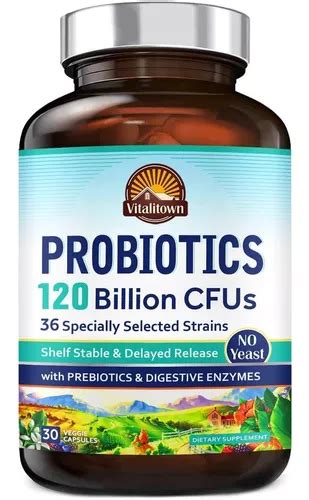 Probióticos 120 Billones 36 Cepas Enzimas Digestivas 30 Caps Sabor Sin
