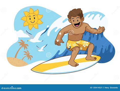 Cute Cartoon Surfing Stock Vector Illustration Of Hawaii 120414531