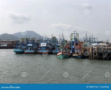 Fishing Boats In The Harbor Of Rayong Editorial Image Image Of Harbor