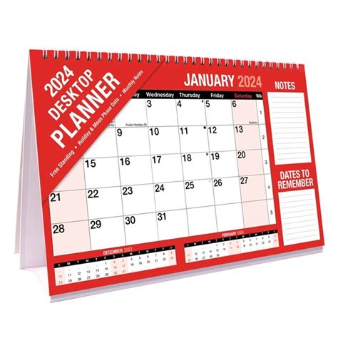2024 One Month To View Spiral Desk Top Calendar Planner With Notes