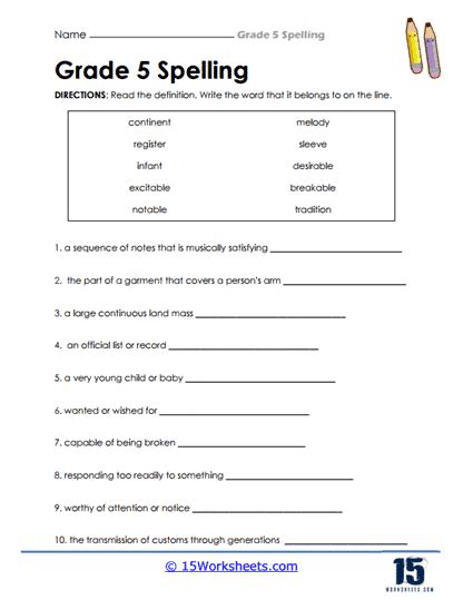 5th Grade Spelling Words Worksheets 15