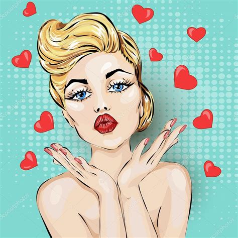 Valentines Day Pin Up Sexy Woman Portrait With Heart Stock Vector
