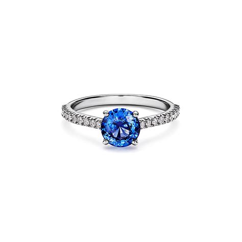 Tiffany Novo® Round Sapphire Ring In Platinum With Pavé Diamonds