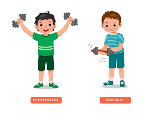 Opposite Adjective Antonym Strong And Weak Words Illustration Of Kids