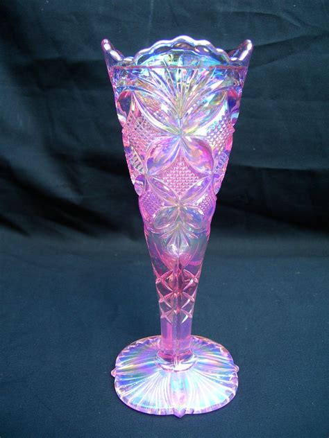 Fenton Art Glass ~ Pink Carnival Glass Vase Carnival Glass Fenton Glassware Carnival Glassware