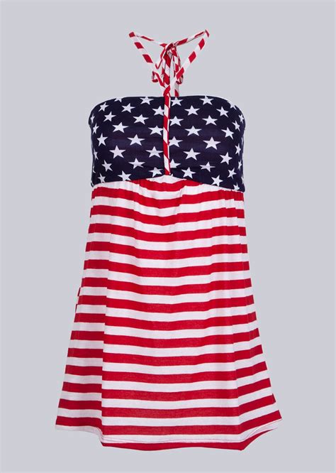 Ladies American Flag Print Halter Top T8863rwb Clothing Clothes