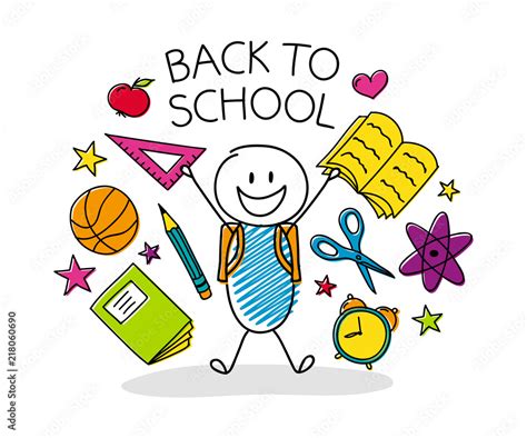 Welcome Back To School Concept With Funny Cartoon Character Vector