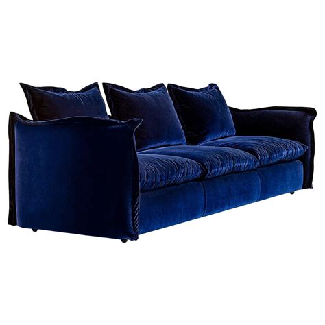 Sculptural Sofa By Jules Heumann In Midnight Blue Lustrous Velvet At