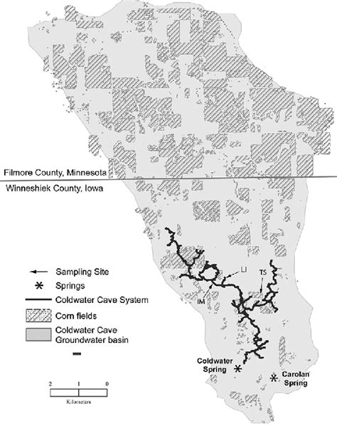 Map Of Coldwater Cave Groundwater Basin The Sampling Sites In Cave