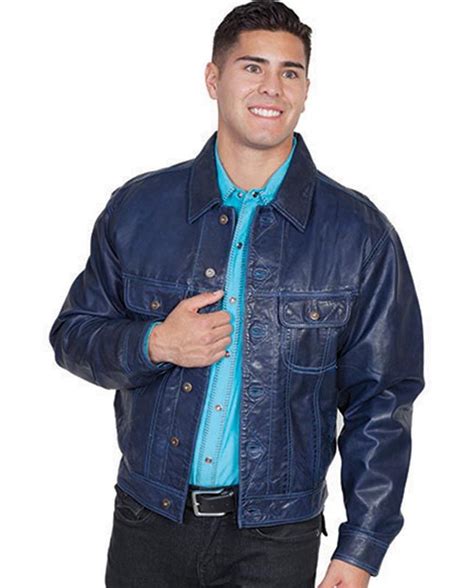 Mens Denim Blue Lambskin Leather Jacket By Scully Lambskin Leather