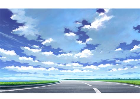 Safebooru Blue Sky Clouds Cloudy Sky Commentary Request Day Grass Hariken Horizon No Humans
