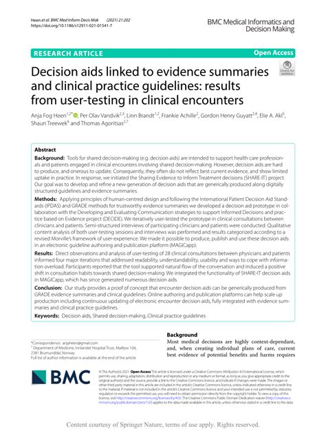 Pdf Decision Aids Linked To Evidence Summaries And Clinical Practice