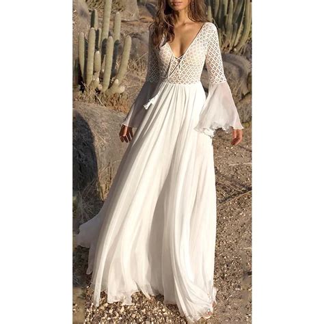 Buy Women Spring Summer Boho White Extra Long Dress