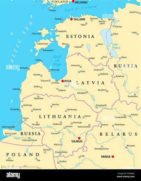 Baltic countries political map. Baltic states area with capitals Stock ...