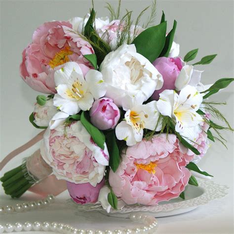 Pink And White Peony Wedding Bouquet Artificial Flowers Oriflowers