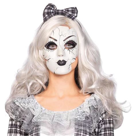New Cracked Porcelain Doll Mask Gothic White Cracked Mask Adult Costume