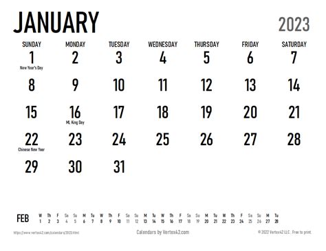 2023 Calendar Excel Template January Calendar 2023