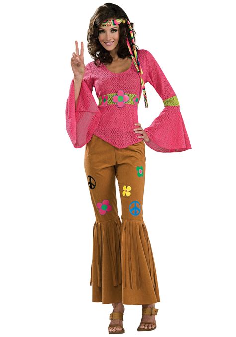 Woodstock Hippie Girl Costume Womens 70s Hippie Halloween Costumes