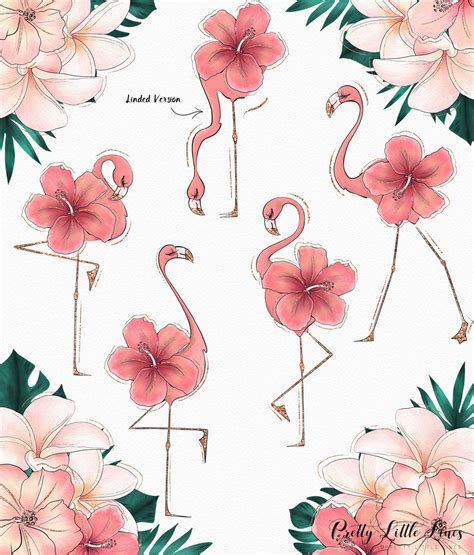 Tropical Flowers And Flamingos Clip Art By Pretty Little