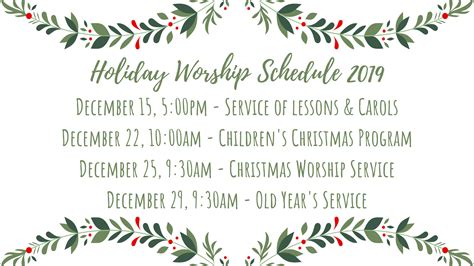Holiday Worship Schedule — Maranatha Church