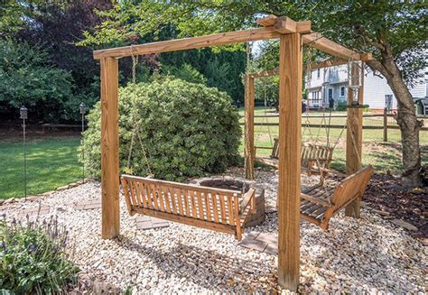 The design looks complicated but can be made easily with the above linked plan and dimensions of the wooden pieces. Swings Around Fire Pit Plans / Fire Pit Swing Sets | The Owner-Builder Network - Since seat ...