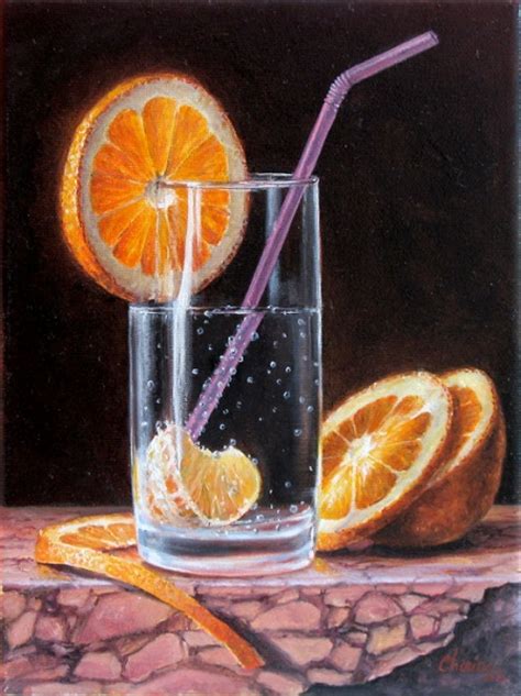 Sliced Orange And Soda Classical Realism Oil Painting Still Life Of Fruit