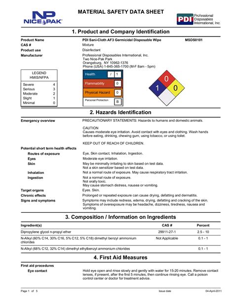 Safety Data Sheet Template
