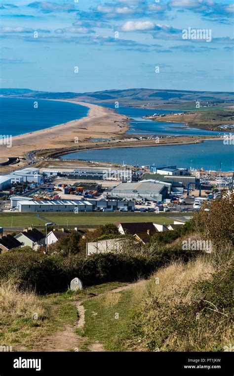 The Coast Path And Chesil Beach Dorset Seen From Portland Stock Photo